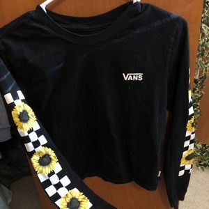 vans long-sleeve checkered sunflower cropped tee
